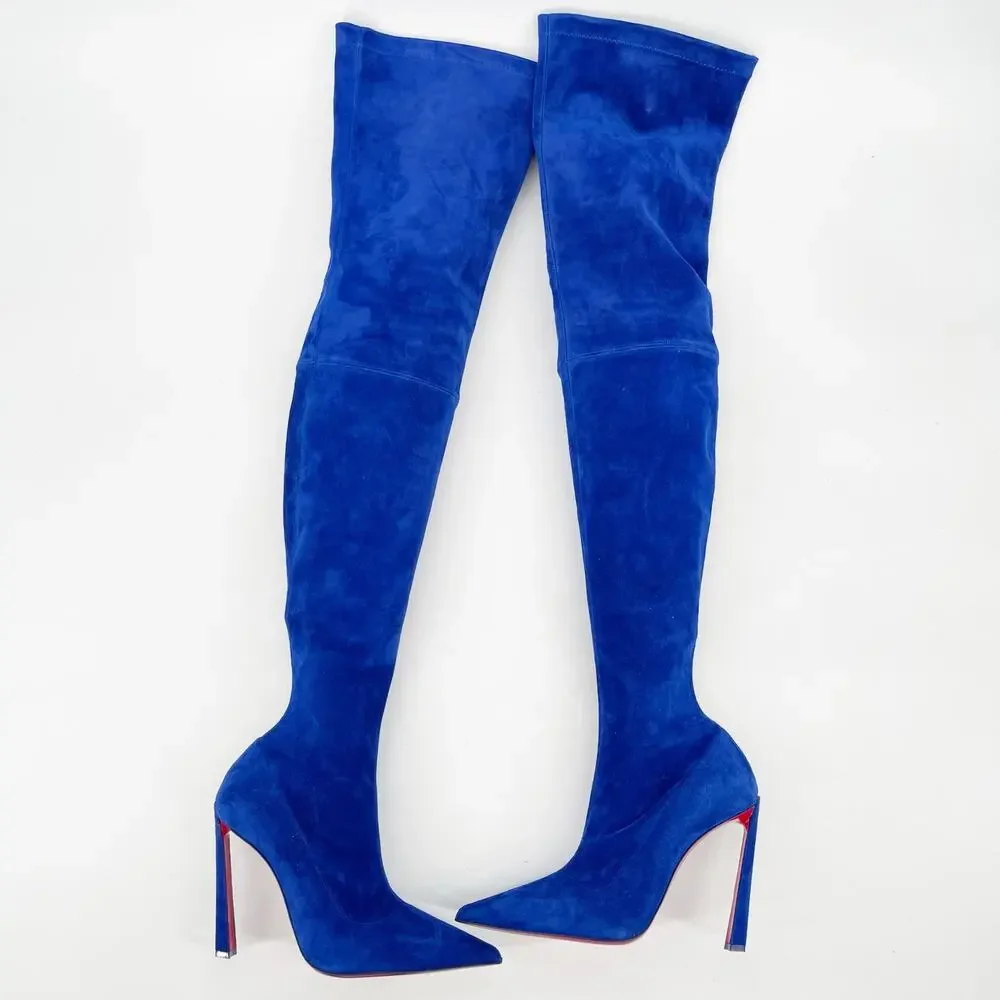 Christian Louboutin Condora Botta Alta Galactiqueen Blue Suede OTK Boots EU 41